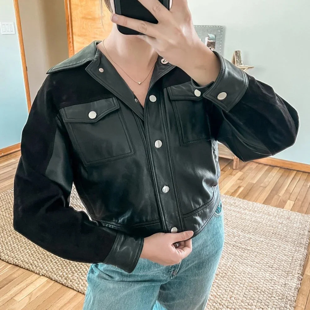 Song Of Style Davi Leather Snap Button Classic Biker Boho Short Leather Jacket S